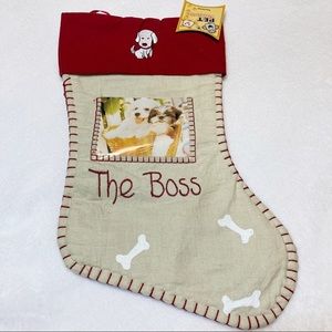 Dog Xmas Stocking The Boss Embroidered Whip Stitched NEW